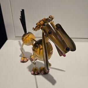 Poodle figurine tin scrap metal posable folk art sculpture